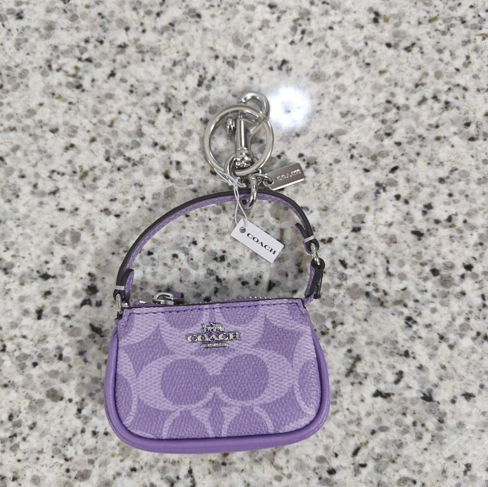 Coach Mini Nolita Signature Canvas Bag Charm (Iris/Silver/Purple)